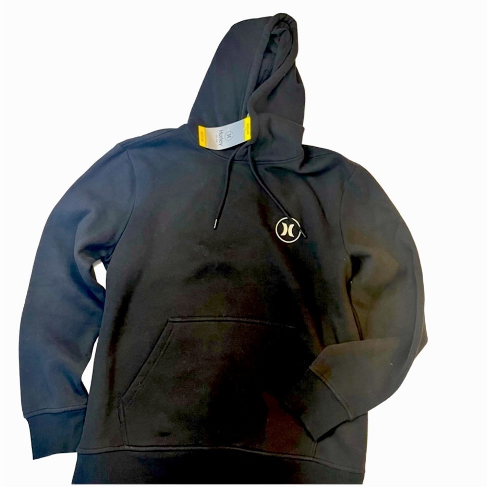 New W/Tags Hurley Men’s Black Hoodie Pullover Sweatshirt Size M Kangaroo Pocket
